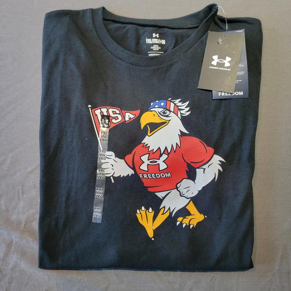YXL Under Armour Freedom USA Eagle T-Shirt Black New With Tags
